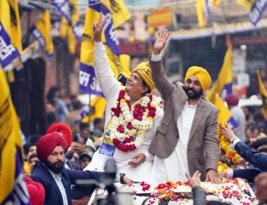 Chief Minister Bhagwant Mann Leads a Grand Roadshow in Delhi's Gandhi Nagar Assembly, Drawing a Massive Crowd