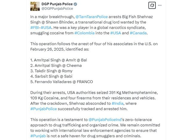ਐਫ਼.ਬੀ.ਆਈ. ਤੇ ਯੂ.ਐਸ.ਏ. ਦੇ ਲੋੜੀਂਦਾ ਸ਼ਹਿਨਾਜ਼ ਸਿੰਘ ਨੂੰ ਪੰਜਾਬ ਪੁਲਿਸ ਨੇ ਕੀਤਾ ਗਿ੍ਫ਼ਤਾਰ