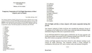 ਉੱਤਰੀ ਖਿੱਤੇ ਦੇ 32 ਹਵਾਈ ਅੱਡਿਆਂ ’ਤੇ ਸਿਵਲ ਉਡਾਣਾਂ ਰੱਦ