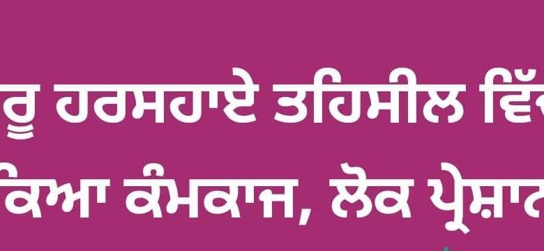 ਗੁਰੂਹਰਸਹਾਏ ਤਹਸੀਲ ਨਾਲ ਸਬੰਧਿਤ ਲੋਕ ਹੋ ਰਹੇ ਹਨ ਪ੍ਰੇਸ਼ਾਨ ਗੁਰੂਹਰਸਹਾਏ ਤਹਸੀਲ ਨਾਲ ਸਬੰਧਿਤ ਲੋਕ ਹੋ ਰਹੇ ਹਨ ਪ੍ਰੇਸ਼ਾਨ