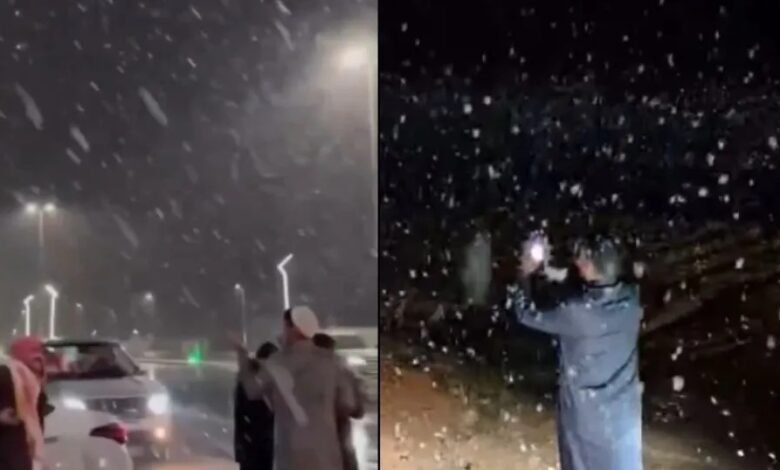 ਸਾਊਦੀ ਅਰਬ 'ਚ ਕੁਦਰਤ ਦਾ ਕਰਿਸ਼ਮਾ! ਰੇਗਿਸਤਾਨ 'ਚ ਬਰਫ਼ਬਾਰੀ ਨਾਲ ਡਿੱਗਿਆ ਪਾਰਾ