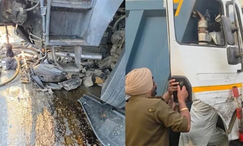 ਮੋਟਰਸਾਈਕਲ ਸਵਾਰ ਨੂੰ ਬਚਾਉਣ ਦੇ ਚੱਕਰ 'ਚ PRTC ਬੱਸ ਤੇ ਟਿੱਪਰ ਦੀ ਜ਼ ਬਰਦਸਤ ਟੱਕਰ